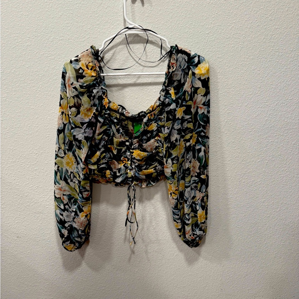 Blue B Floral Smocked Crop Top – Size M